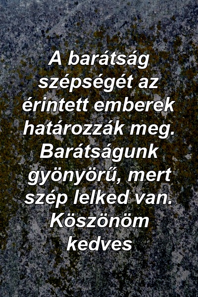 A barátság szépségét az érintett emberek határozzák meg. Barátságunk gyönyörű, mert szép lelked van. Köszönöm kedves