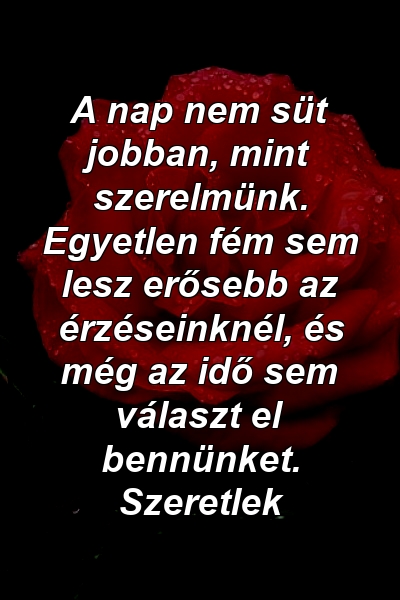 A nap nem süt jobban, mint szerelmünk. Egyetlen fém sem lesz erősebb az érzéseinknél, és még az idő sem választ el bennünket. Szeretlek