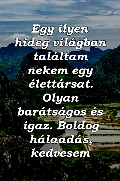 Egy ilyen hideg világban találtam nekem egy élettársat. Olyan barátságos és igaz. Boldog hálaadás, kedvesem