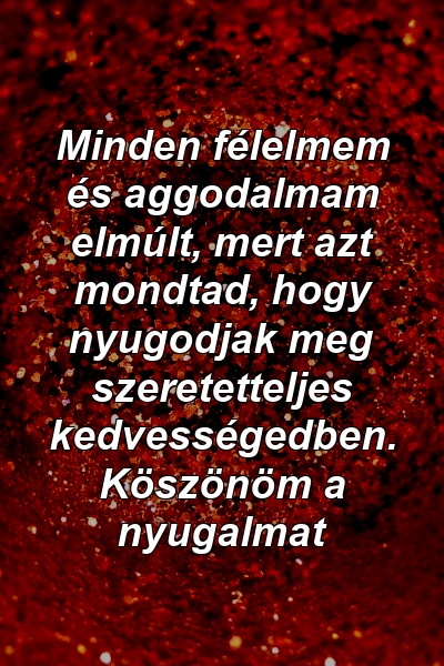 Minden félelmem és aggodalmam elmúlt, mert azt mondtad, hogy nyugodjak meg szeretetteljes kedvességedben. Köszönöm a nyugalmat