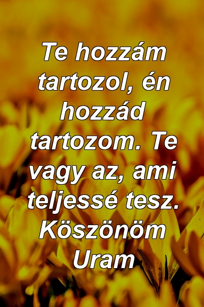 Te hozzám tartozol, én hozzád tartozom. Te vagy az, ami teljessé tesz. Köszönöm Uram