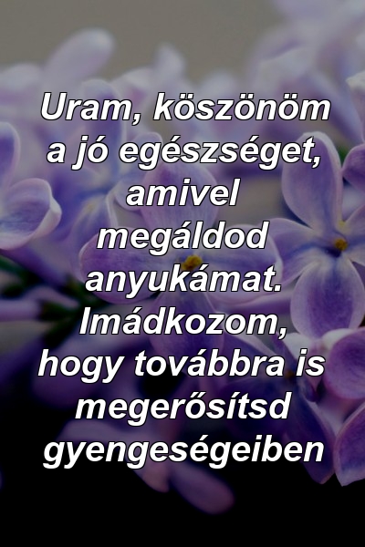 Uram, köszönöm a jó egészséget, amivel megáldod anyukámat. Imádkozom, hogy továbbra is megerősítsd gyengeségeiben