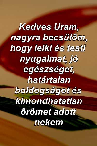 Kedves Uram, nagyra becsülöm, hogy lelki és testi nyugalmat, jó egészséget, határtalan boldogságot és kimondhatatlan örömet adott nekem