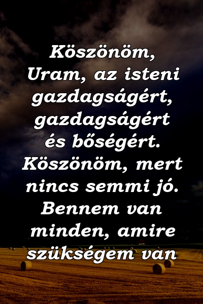 Köszönöm, Uram, az isteni gazdagságért, gazdagságért és bőségért. Köszönöm, mert nincs semmi jó. Bennem van minden, amire szükségem van