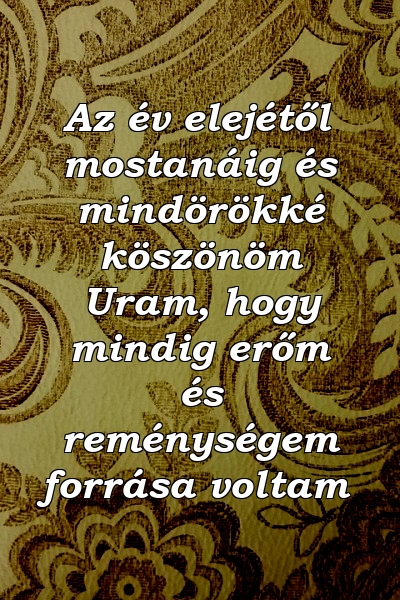 Az év elejétől mostanáig és mindörökké köszönöm Uram, hogy mindig erőm és reménységem forrása voltam