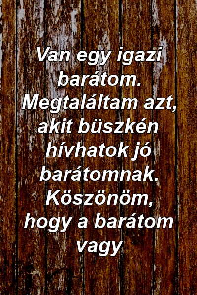 Van egy igazi barátom. Megtaláltam azt, akit büszkén hívhatok jó barátomnak. Köszönöm, hogy a barátom vagy