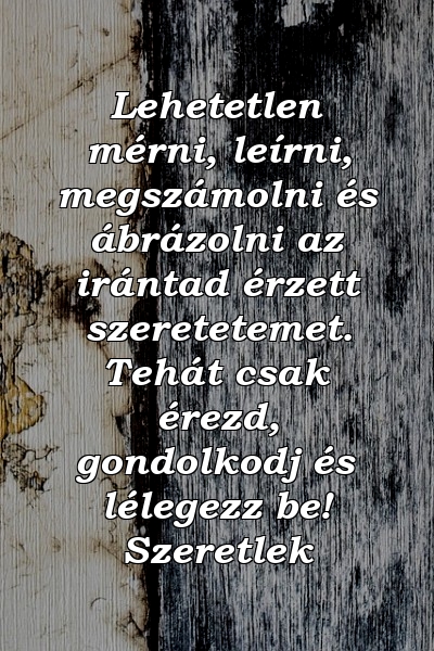 Lehetetlen mérni, leírni, megszámolni és ábrázolni az irántad érzett szeretetemet. Tehát csak érezd, gondolkodj és lélegezz be! Szeretlek