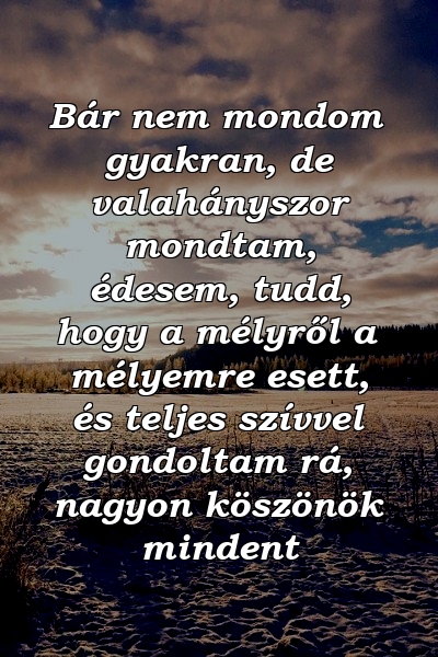 Bár nem mondom gyakran, de valahányszor mondtam, édesem, tudd, hogy a mélyről a mélyemre esett, és teljes szívvel gondoltam rá, nagyon köszönök mindent