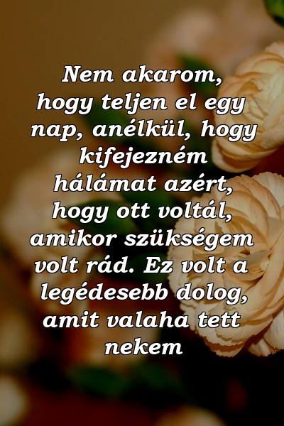 Nem akarom, hogy teljen el egy nap, anélkül, hogy kifejezném hálámat azért, hogy ott voltál, amikor szükségem volt rád. Ez volt a legédesebb dolog, amit valaha tett nekem