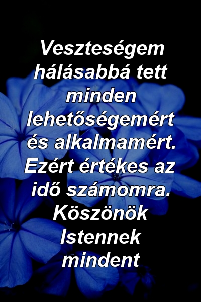 Veszteségem hálásabbá tett minden lehetőségemért és alkalmamért. Ezért értékes az idő számomra. Köszönök Istennek mindent