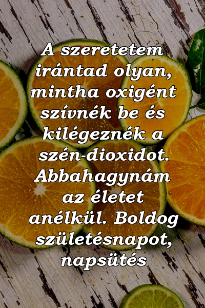 A szeretetem irántad olyan, mintha oxigént szívnék be és kilégeznék a szén-dioxidot. Abbahagynám az életet anélkül. Boldog születésnapot, napsütés