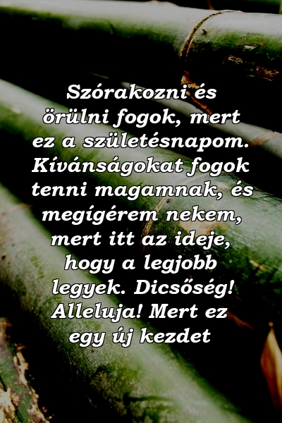 Szórakozni és örülni fogok, mert ez a születésnapom. Kívánságokat fogok tenni magamnak, és megígérem nekem, mert itt az ideje, hogy a legjobb legyek. Dicsőség! Alleluja! Mert ez egy új kezdet