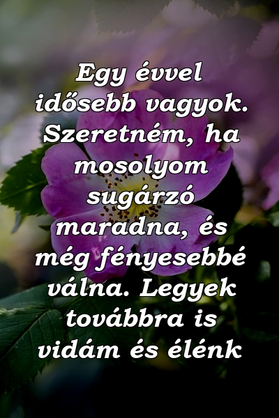 Egy évvel idősebb vagyok. Szeretném, ha mosolyom sugárzó maradna, és még fényesebbé válna. Legyek továbbra is vidám és élénk