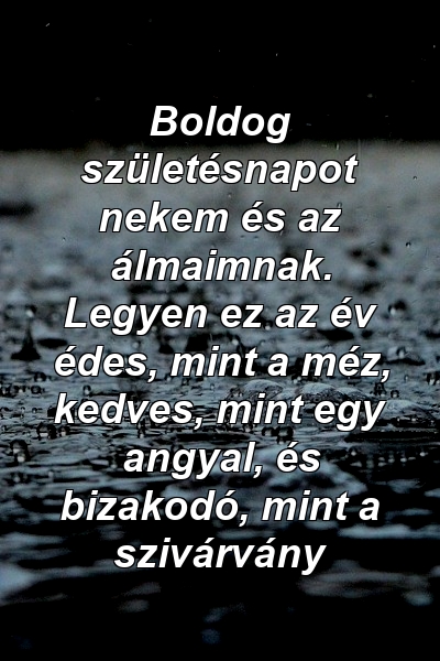 Boldog születésnapot nekem és az álmaimnak. Legyen ez az év édes, mint a méz, kedves, mint egy angyal, és bizakodó, mint a szivárvány