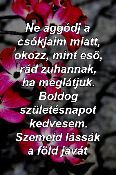 Ne aggódj a csókjaim miatt, okozz, mint eső, rád zuhannak, ha meglátjuk. Boldog születésnapot kedvesem. Szemeid lássák a föld javát