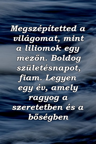 Megszépítetted a világomat, mint a liliomok egy mezőn. Boldog születésnapot, fiam. Legyen egy év, amely ragyog a szeretetben és a bőségben