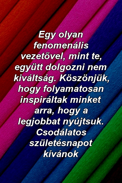 Egy olyan fenomenális vezetővel, mint te, együtt dolgozni nem kiváltság. Köszönjük, hogy folyamatosan inspiráltak minket arra, hogy a legjobbat nyújtsuk. Csodálatos születésnapot kívánok