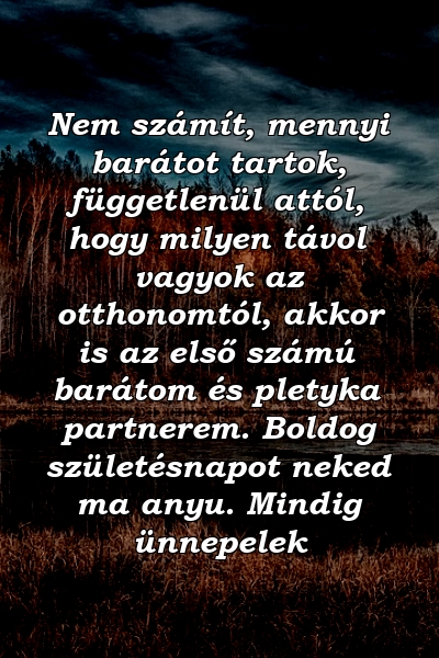 Nem számít, mennyi barátot tartok, függetlenül attól, hogy milyen távol vagyok az otthonomtól, akkor is az első számú barátom és pletyka partnerem. Boldog születésnapot neked ma anyu. Mindig ünnepelek