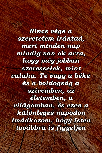 Nincs vége a szeretetem irántad, mert minden nap mindig van ok arra, hogy még jobban szeresselek, mint valaha. Te vagy a béke és a boldogság a szívemben, az életemben, a világomban, és ezen a különleges napodon imádkozom, hogy Isten továbbra is figyeljen