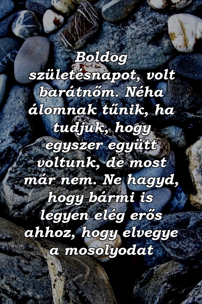 Boldog születésnapot, volt barátnőm. Néha álomnak tűnik, ha tudjuk, hogy egyszer együtt voltunk, de most már nem. Ne hagyd, hogy bármi is legyen elég erős ahhoz, hogy elvegye a mosolyodat