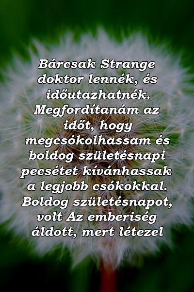 Bárcsak Strange doktor lennék, és időutazhatnék. Megfordítanám az időt, hogy megcsókolhassam és boldog születésnapi pecsétet kívánhassak a legjobb csókokkal. Boldog születésnapot, volt Az emberiség áldott, mert létezel