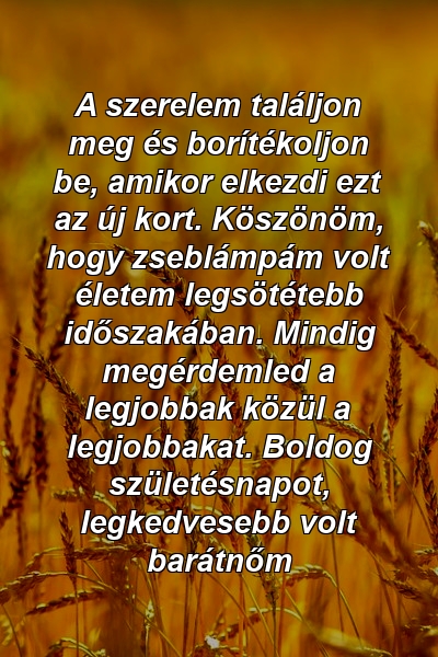 A szerelem találjon meg és borítékoljon be, amikor elkezdi ezt az új kort. Köszönöm, hogy zseblámpám volt életem legsötétebb időszakában. Mindig megérdemled a legjobbak közül a legjobbakat. Boldog születésnapot, legkedvesebb volt barátnőm