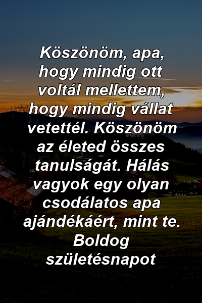 Köszönöm, apa, hogy mindig ott voltál mellettem, hogy mindig vállat vetettél. Köszönöm az életed összes tanulságát. Hálás vagyok egy olyan csodálatos apa ajándékáért, mint te. Boldog születésnapot