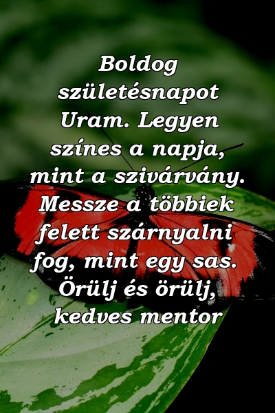 Boldog születésnapot Uram. Legyen színes a napja, mint a szivárvány. Messze a többiek felett szárnyalni fog, mint egy sas. Örülj és örülj, kedves mentor