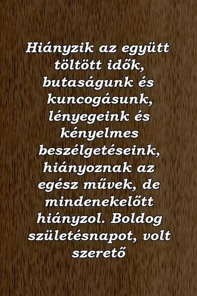 Hiányzik az együtt töltött idők, butaságunk és kuncogásunk, lényegeink és kényelmes beszélgetéseink, hiányoznak az egész művek, de mindenekelőtt hiányzol. Boldog születésnapot, volt szerető