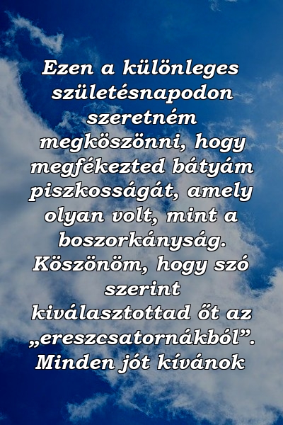 Ezen a különleges születésnapodon szeretném megköszönni, hogy megfékezted bátyám piszkosságát, amely olyan volt, mint a boszorkányság. Köszönöm, hogy szó szerint kiválasztottad őt az „ereszcsatornákból”. Minden jót kívánok