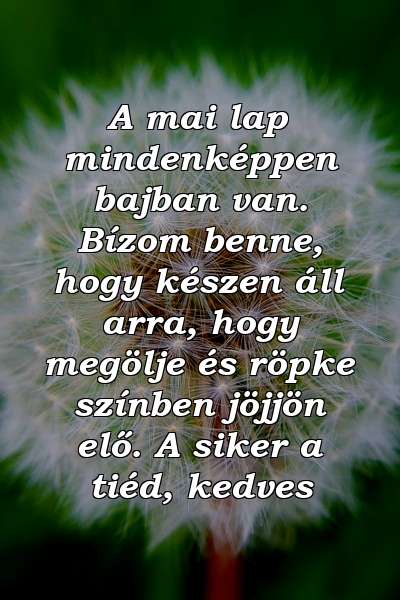 A mai lap mindenképpen bajban van. Bízom benne, hogy készen áll arra, hogy megölje és röpke színben jöjjön elő. A siker a tiéd, kedves