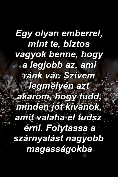 Egy olyan emberrel, mint te, biztos vagyok benne, hogy a legjobb az, ami ránk vár. Szívem legmélyén azt akarom, hogy tudd, minden jót kívánok, amit valaha el tudsz érni. Folytassa a szárnyalást nagyobb magasságokba