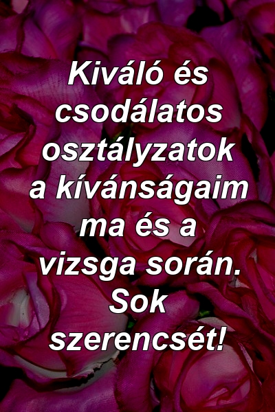 Kiváló és csodálatos osztályzatok a kívánságaim ma és a vizsga során. Sok szerencsét!