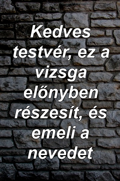 Kedves testvér, ez a vizsga előnyben részesít, és emeli a nevedet