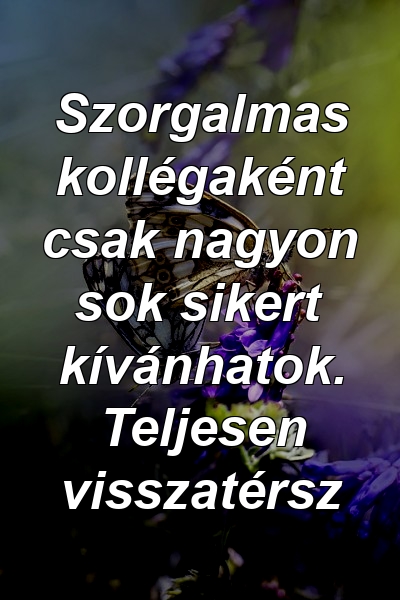 Szorgalmas kollégaként csak nagyon sok sikert kívánhatok. Teljesen visszatérsz