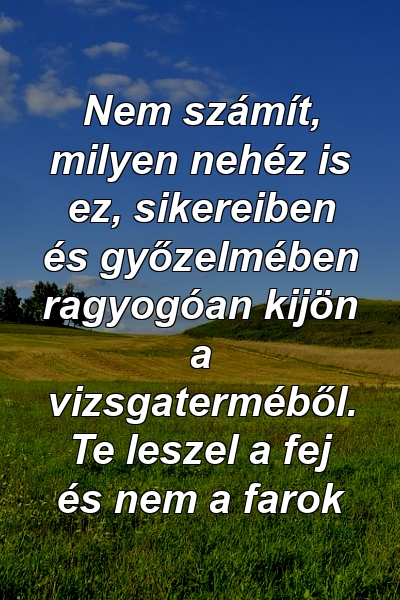 Nem számít, milyen nehéz is ez, sikereiben és győzelmében ragyogóan kijön a vizsgaterméből. Te leszel a fej és nem a farok