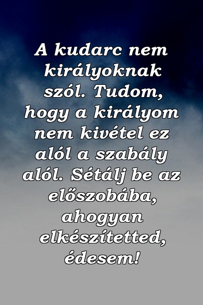 A kudarc nem királyoknak szól. Tudom, hogy a királyom nem kivétel ez alól a szabály alól. Sétálj be az előszobába, ahogyan elkészítetted, édesem!