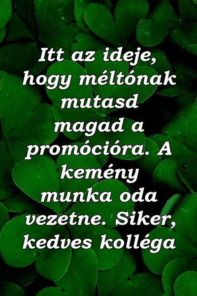 Itt az ideje, hogy méltónak mutasd magad a promócióra. A kemény munka oda vezetne. Siker, kedves kolléga