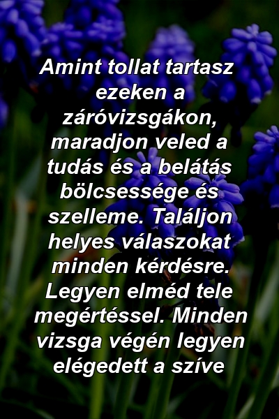 Amint tollat ​​tartasz ezeken a záróvizsgákon, maradjon veled a tudás és a belátás bölcsessége és szelleme. Találjon helyes válaszokat minden kérdésre. Legyen elméd tele megértéssel. Minden vizsga végén legyen elégedett a szíve