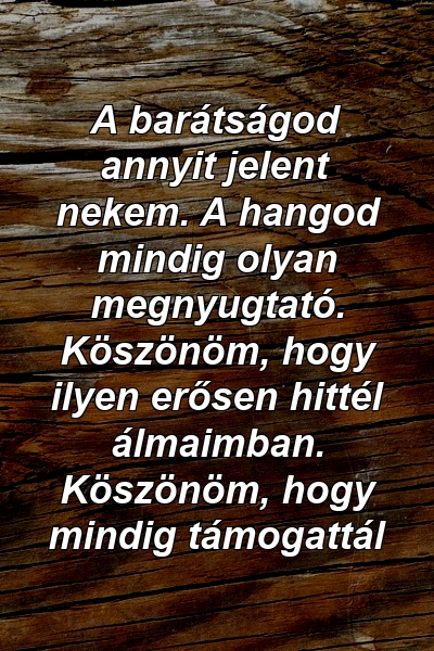 A barátságod annyit jelent nekem. A hangod mindig olyan megnyugtató. Köszönöm, hogy ilyen erősen hittél álmaimban. Köszönöm, hogy mindig támogattál