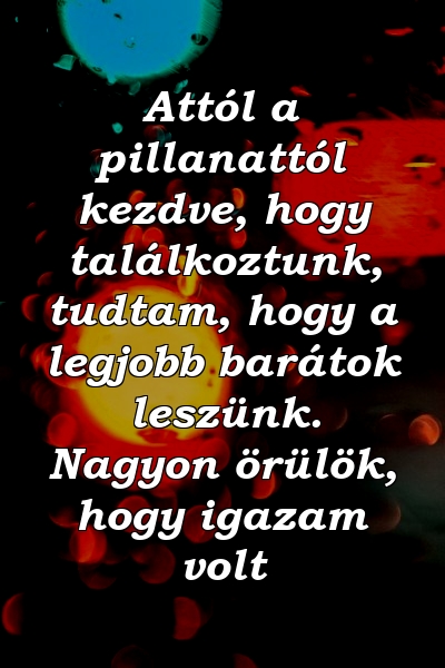 Attól a pillanattól kezdve, hogy találkoztunk, tudtam, hogy a legjobb barátok leszünk. Nagyon örülök, hogy igazam volt