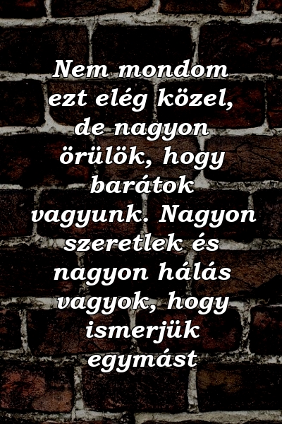 Nem mondom ezt elég közel, de nagyon örülök, hogy barátok vagyunk. Nagyon szeretlek és nagyon hálás vagyok, hogy ismerjük egymást