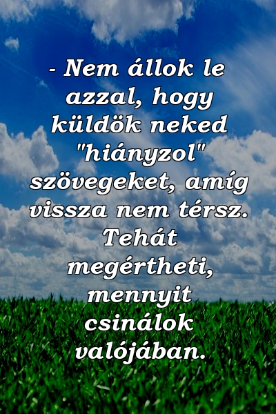 - Nem állok le azzal, hogy küldök neked "hiányzol" szövegeket, amíg vissza nem térsz. Tehát megértheti, mennyit csinálok valójában.