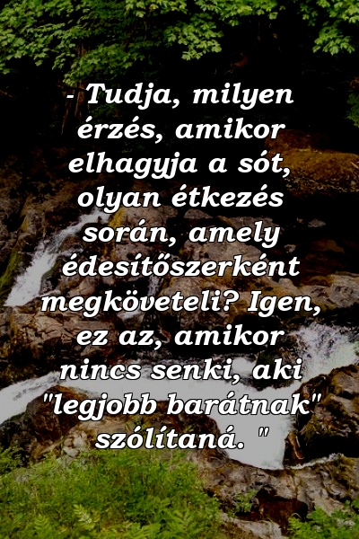 - Tudja, milyen érzés, amikor elhagyja a sót, olyan étkezés során, amely édesítőszerként megköveteli? Igen, ez az, amikor nincs senki, aki "legjobb barátnak" szólítaná. "