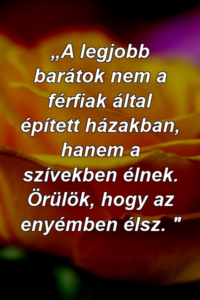 „A legjobb barátok nem a férfiak által épített házakban, hanem a szívekben élnek. Örülök, hogy az enyémben élsz. "