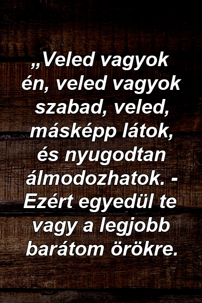 „Veled vagyok én, veled vagyok szabad, veled, másképp látok, és nyugodtan álmodozhatok. - Ezért egyedül te vagy a legjobb barátom örökre.