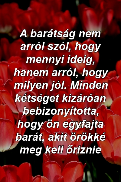 A barátság nem arról szól, hogy mennyi ideig, hanem arról, hogy milyen jól. Minden kétséget kizáróan bebizonyította, hogy ön egyfajta barát, akit örökké meg kell őriznie