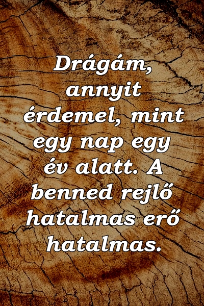 Drágám, annyit érdemel, mint egy nap egy év alatt. A benned rejlő hatalmas erő hatalmas.