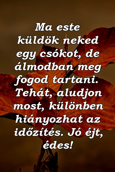 Ma este küldök neked egy csókot, de álmodban meg fogod tartani. Tehát, aludjon most, különben hiányozhat az időzítés. Jó éjt, édes!