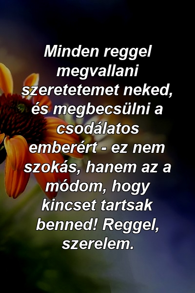 Minden reggel megvallani szeretetemet neked, és megbecsülni a csodálatos emberért - ez nem szokás, hanem az a módom, hogy kincset tartsak benned! Reggel, szerelem.